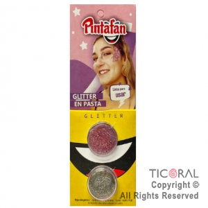 MAQUILLAJE ARTISTICO GLITTER FUCSIA Y PLATEADO (BLISTER X 2 UNID - 4 GR) (PACK X 3 BLISTERS)
